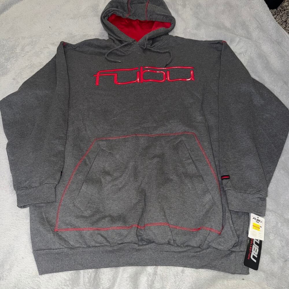 FUBU Gray Red Logo Hoodie Men’s XXXL Pullover Sweatshirt The Collection NWT